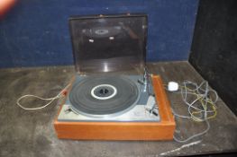 A GOLDRING LENCO GL75 TRANSCRIPTION TURNTABLE in a teak case with a broken smoked plexiglass