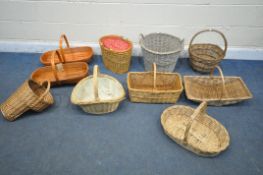 A SELECTION OF WICKER BASKETS, of various sizes and shapes (10)