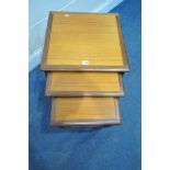 A MID CENTURY G PLAN TEAK NEST OF THREE TABLE, width 50cm x depth 50cm x height 52cm (condition