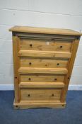 A CORONA PINE CHEST OF FOUR DRAWERS, width 92cm x depth 49cm x height 130cm (condition report: