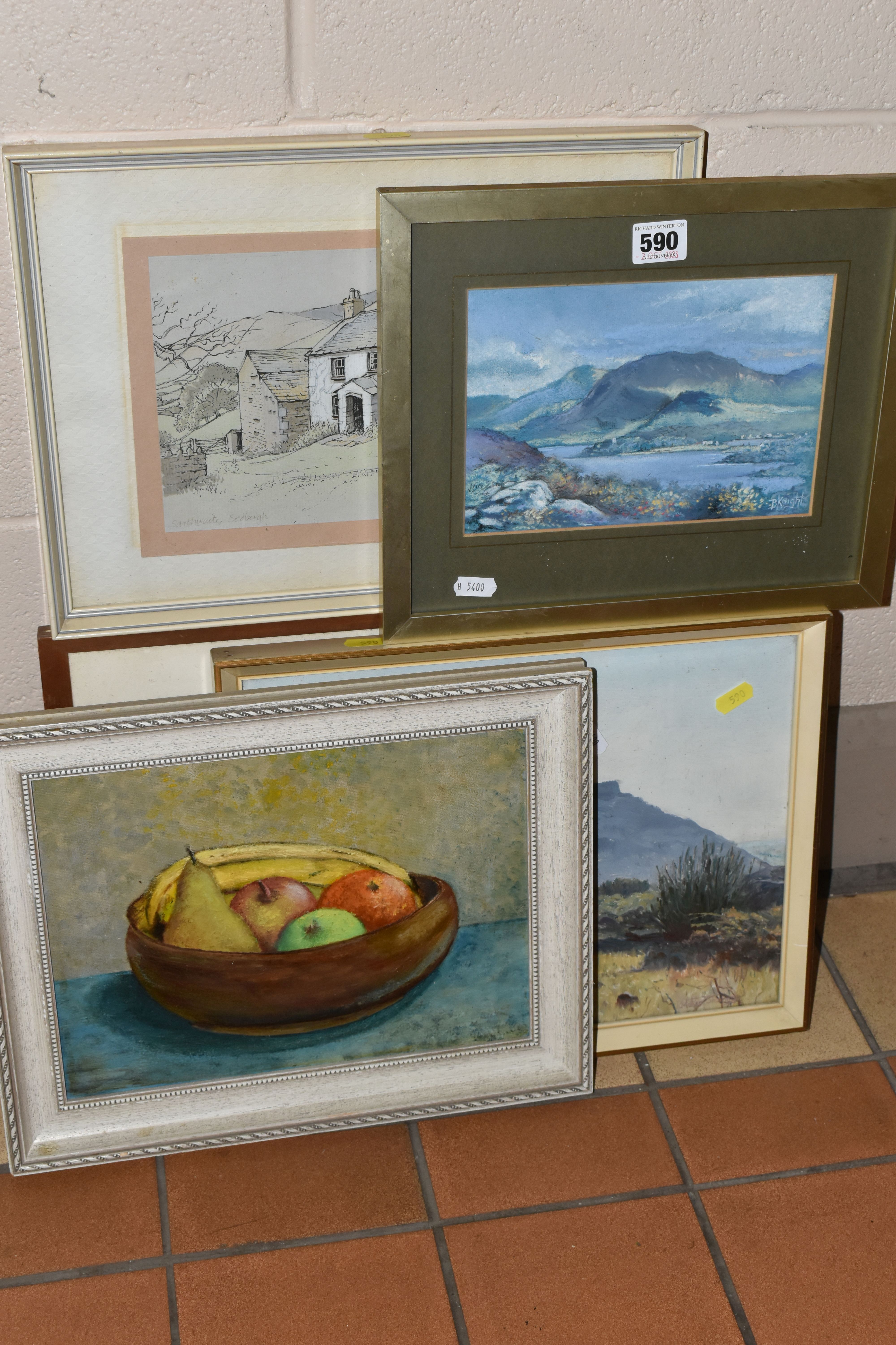 SIX 20TH CENTURY OILS AND WATERCOLOURS, comprising a Maltese view of Mdina signed Galia 1969,