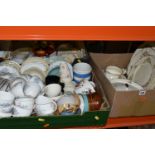 FIVE BOXES OF CERAMICS AND GLASSWARE, to include Afred Meakin dinnerware, Japanese eggshell tea set,