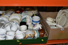 FIVE BOXES OF CERAMICS AND GLASSWARE, to include Afred Meakin dinnerware, Japanese eggshell tea set,