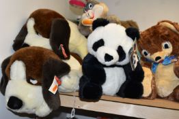 A COLLECTION OF LARGE SOFT TOYS, to include two large Russ Toys St. Bernard dogs, two Chad Valley