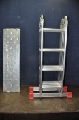 AN ALUMINIUM FOLDING PLATFORM LADDER, with a packet of sealed treadle plates, height collapsed