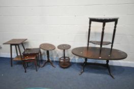 A SELECTION OF MAHOGANY OCCASIONAL FURNITURE, to include an oval coffee table, length 120cm x