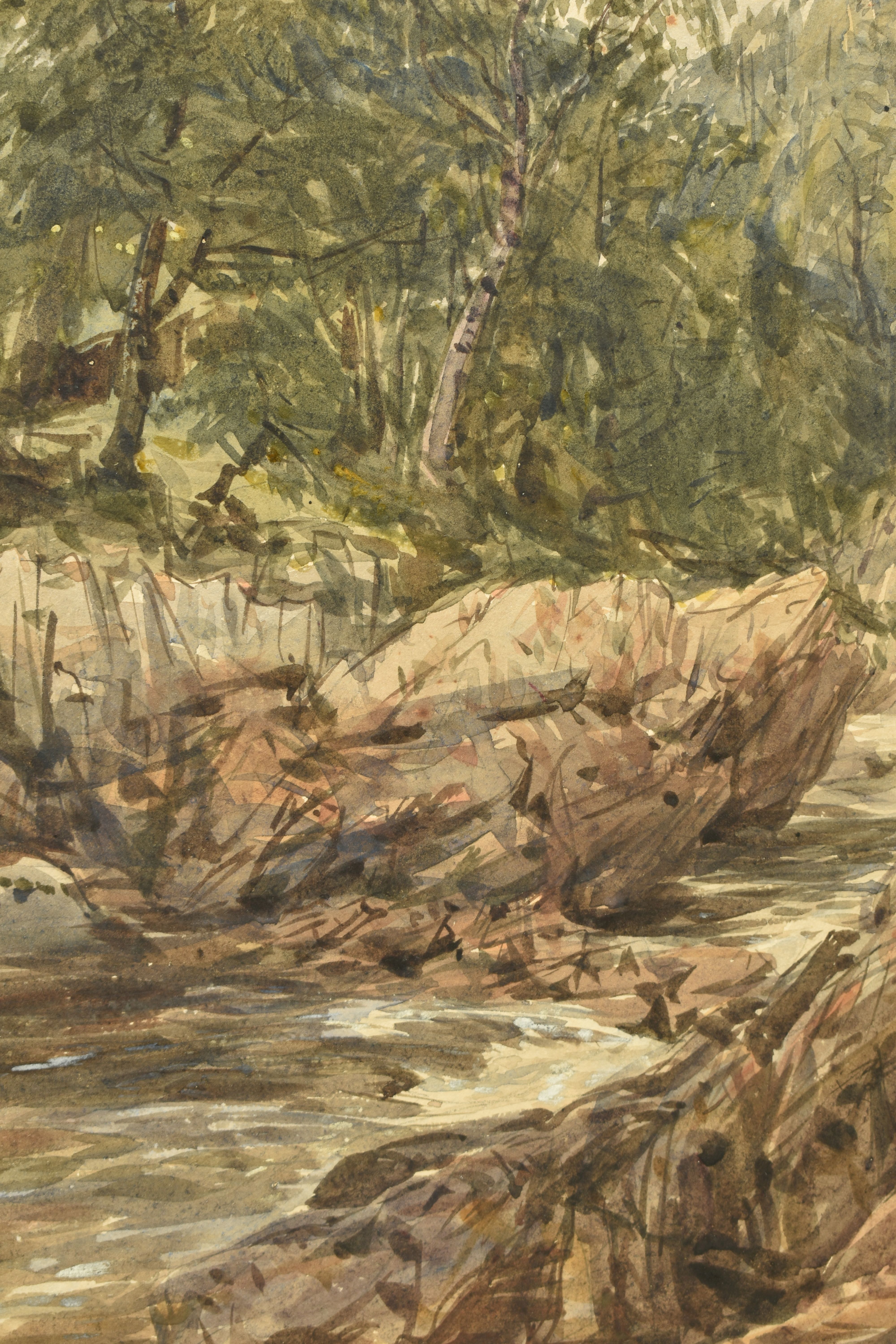 THOMAS BAKER OF LEAMINGTON (1809-1869) A RIVER LANDSCAPE, the rocky banks lined with trees, signed - Image 5 of 6