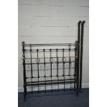 A VICTORIAN CAST IRON AND BRASS 4FT6 BEDSTEAD (condition report: rusting in places, missing one