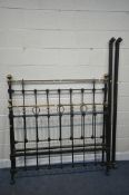 A VICTORIAN CAST IRON AND BRASS 4FT6 BEDSTEAD (condition report: rusting in places, missing one