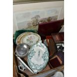 ONE BOX OF MISCELLANEOUS SUNDRIES, to include a Midwinter 'Oranges and Lemons' pattern biscuit