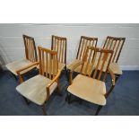 A SET OF FIVE MID CENTURY G PLAN FRESCO TEAK DINING CHAIRS, to include one carved chair, along