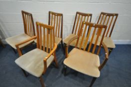 A SET OF FIVE MID CENTURY G PLAN FRESCO TEAK DINING CHAIRS, to include one carved chair, along