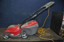 A RED MOUNTFIELD PRINCESS 34 ELECTRIC LAWN MOWER (condition report: PAT pass and working)