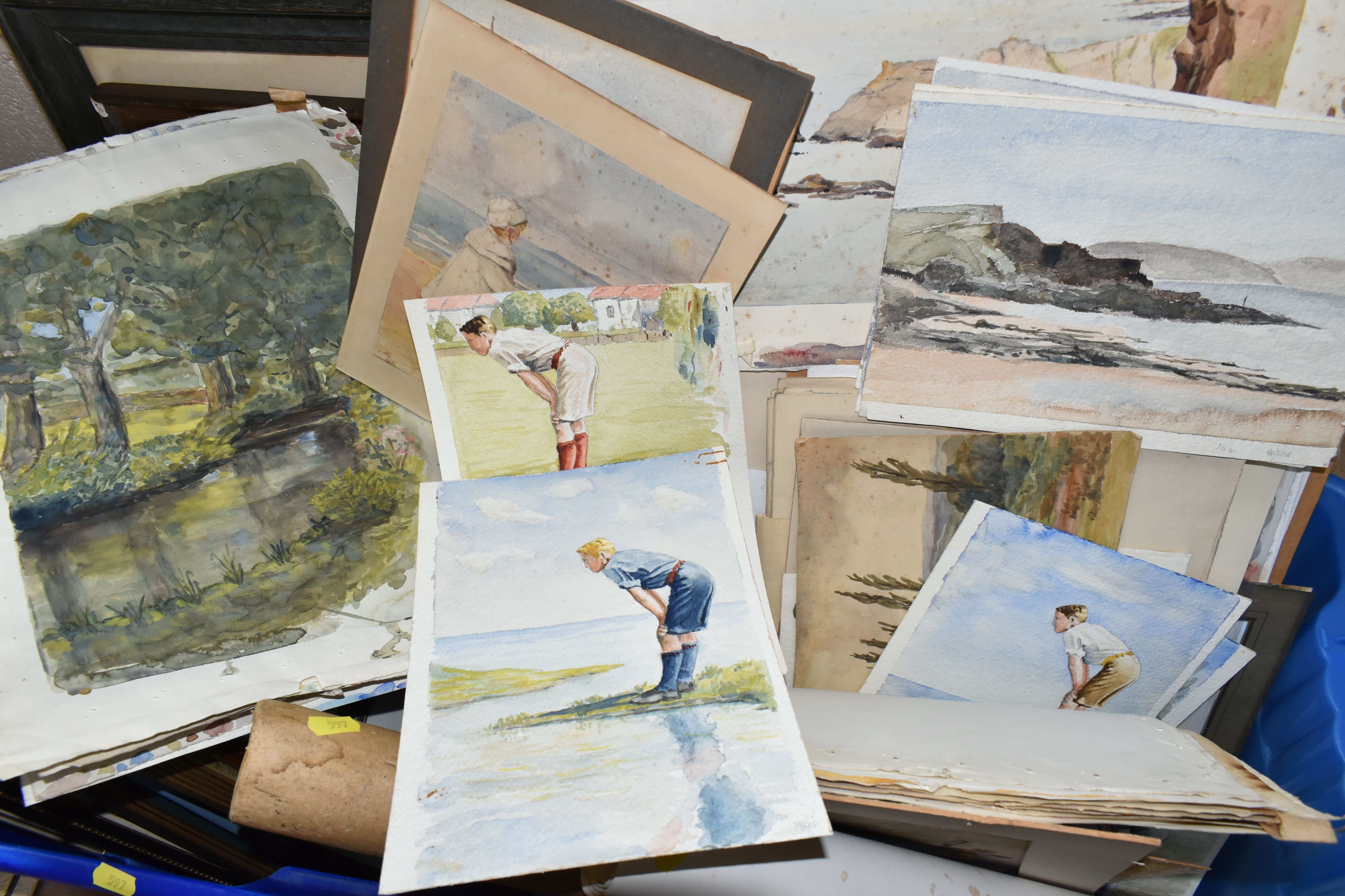 TWO BOXES AND LOOSE PAINTINGS AND PRINTS ETC, to include a small quantity of loose watercolours, - Image 5 of 9