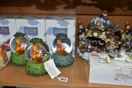 TWO BOXED MUSICAL CHRISTMAS TEAPOT ORNAMENTS, together with two boxed sets of six Heirloom Ornaments
