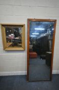 A LARGE PINE MIRROR, 66cm x 77cm, and a long floor mirror 83cm x 192cm (condition report: floor