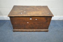 A 19TH CENTURY STAINED PINE TOOL CHEST, width 89cm x depth 38cm x height 47cm (condition report:
