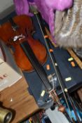 A YAMAHA KEYBOARD AND VIOLIN, a late 19th Century German Maggini style violin, with figured two-