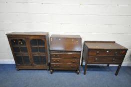 THREE 20TH CENTURY OAK PEICES OF FURNITURE, to include a chest of two drawers, width 92cm x depth