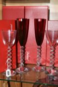 TWO PAIRS OF BOXED BACCARAT RHINE GLASSES, comprising two ruby coloured Baccarat Vega Flutissimo
