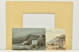 TWO 19TH CENTURY COASTAL STUDIES, the first depicts a boat on the shoreline at low tide, watercolour