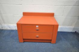 A LEATHERETTE CHEST OF TWO DRAWERS, width 67cm x depth 47cm x height 47cm (condition report: surface