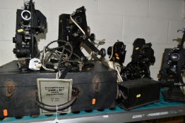 FIVE VINTAGE PATHESCOPE CINE PROJECTORS, one has a 9.5mm reel attached, they may all be 9.5mm, for