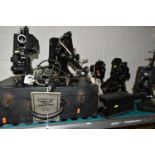 FIVE VINTAGE PATHESCOPE CINE PROJECTORS, one has a 9.5mm reel attached, they may all be 9.5mm, for