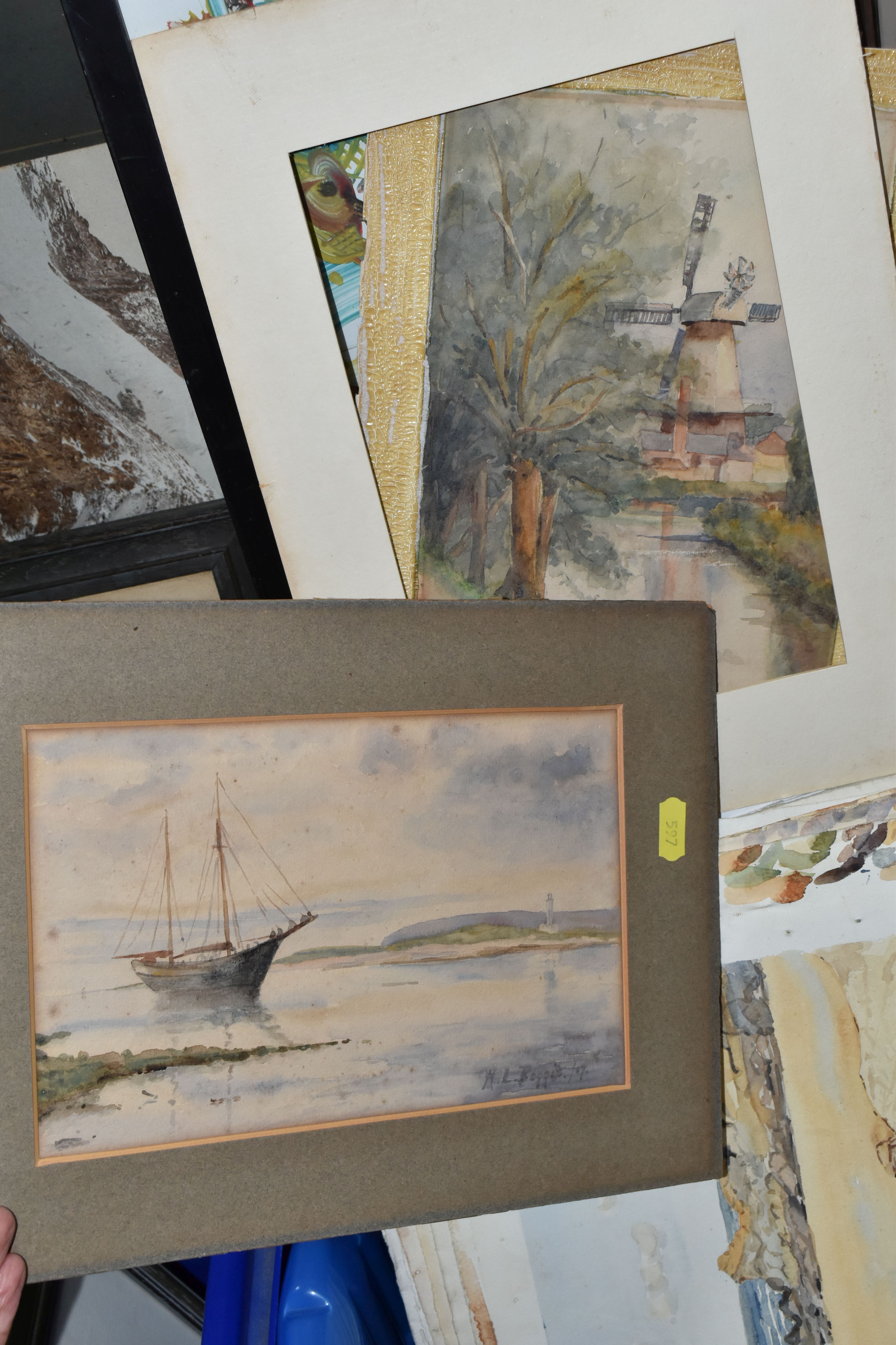 TWO BOXES AND LOOSE PAINTINGS AND PRINTS ETC, to include a small quantity of loose watercolours, - Image 4 of 9