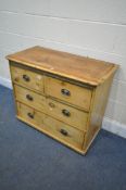 A 19TH CENTURY PINE CHEST OF TWO SHORT AND TWO LONG DRAWERS, width 93cm x depth 46cm x height