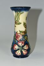 A MOORCROFT POTTERY BALUSTER BUD VASE IN THE SWEET BRIAR PATTERN, impressed and painted marks,