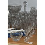 A GROUP OF CUT GLASSWARE, comprising Stuart Crystal sherry glasses, wine glasses, tumblers and