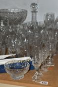 A GROUP OF CUT GLASSWARE, comprising Stuart Crystal sherry glasses, wine glasses, tumblers and