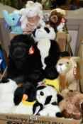 THREE BOXES OF TY CLASSIC SOFT TOYS, to include Pandas, Lions, Rabbits, Bears, etc. majority