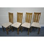 A SET OF FOUR OAK DINING CHAIRS, with floral fabric (condition report: good)