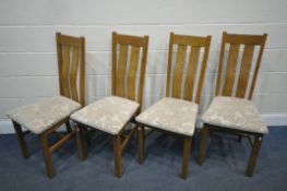 A SET OF FOUR OAK DINING CHAIRS, with floral fabric (condition report: good)