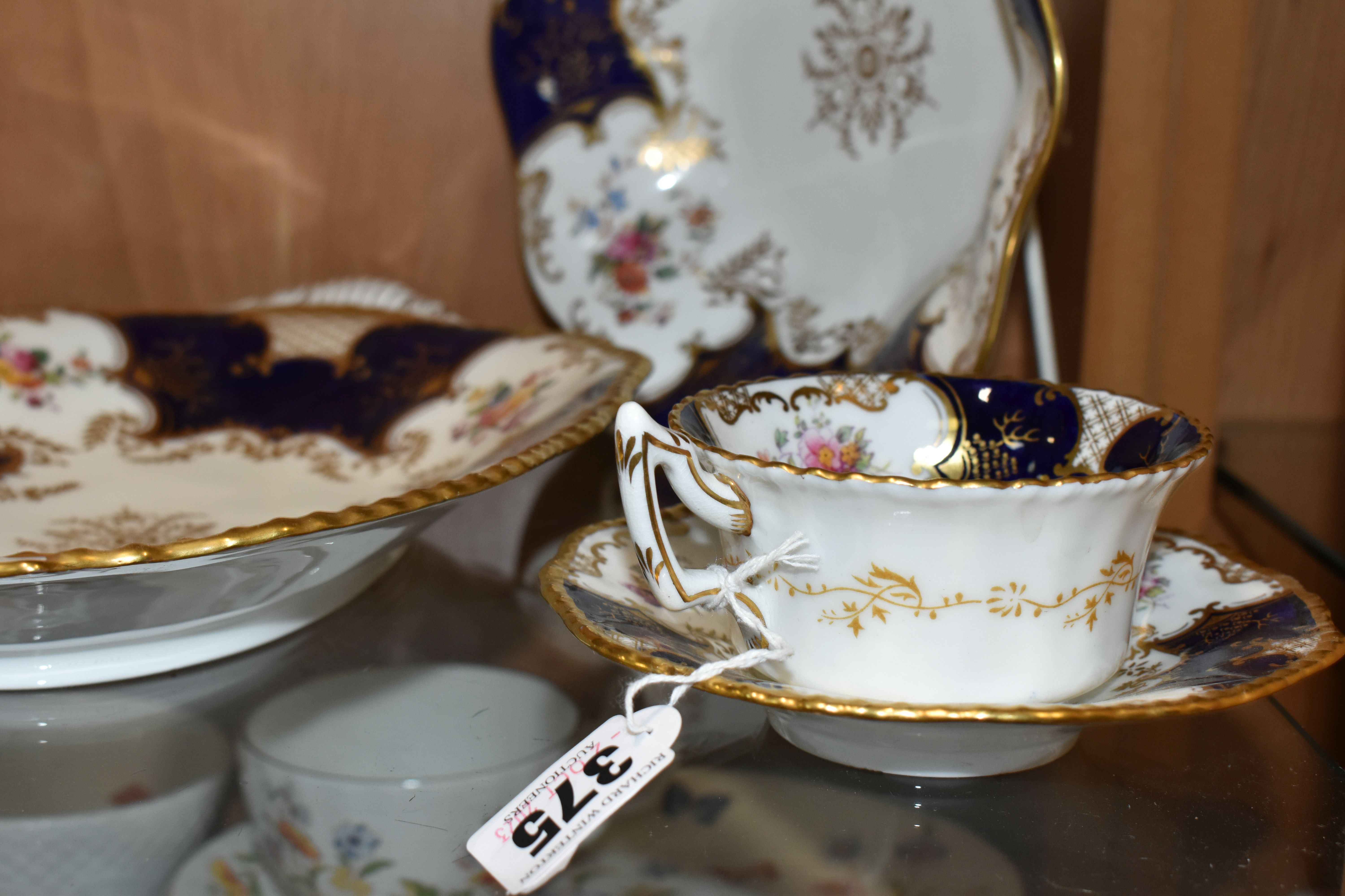 TWO COALPORT DISHES, together with a cup and saucer, cobalt blue panels, Y2665 pattern inside cup, - Image 4 of 5