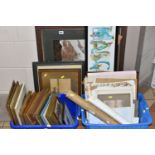 TWO BOXES AND LOOSE PAINTINGS AND PRINTS ETC, to include a small quantity of loose watercolours,