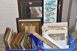 TWO BOXES AND LOOSE PAINTINGS AND PRINTS ETC, to include a small quantity of loose watercolours,