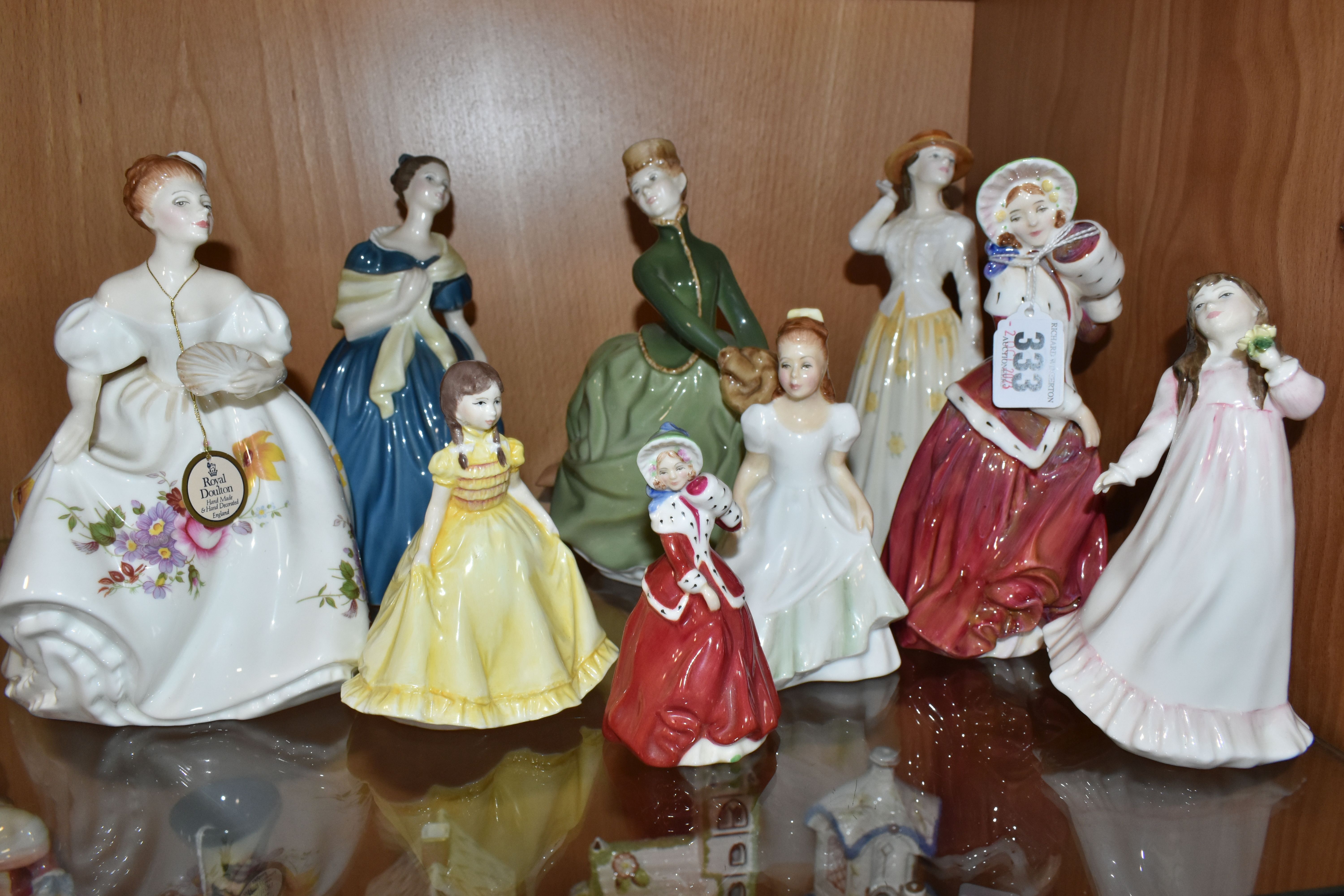 EIGHT ROYAL DOULTON LADY FIGURES AND A ROYAL WORCESTER LADY, comprising 'Susannah' HN4221, 'Grace'