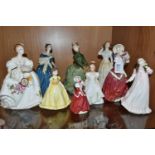 EIGHT ROYAL DOULTON LADY FIGURES AND A ROYAL WORCESTER LADY, comprising 'Susannah' HN4221, 'Grace'
