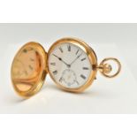 A LATE VICTORIAN, 18CT GOLD FULL HUNTER POCKET WATCH, manual wind, round white dial, Roman numerals,