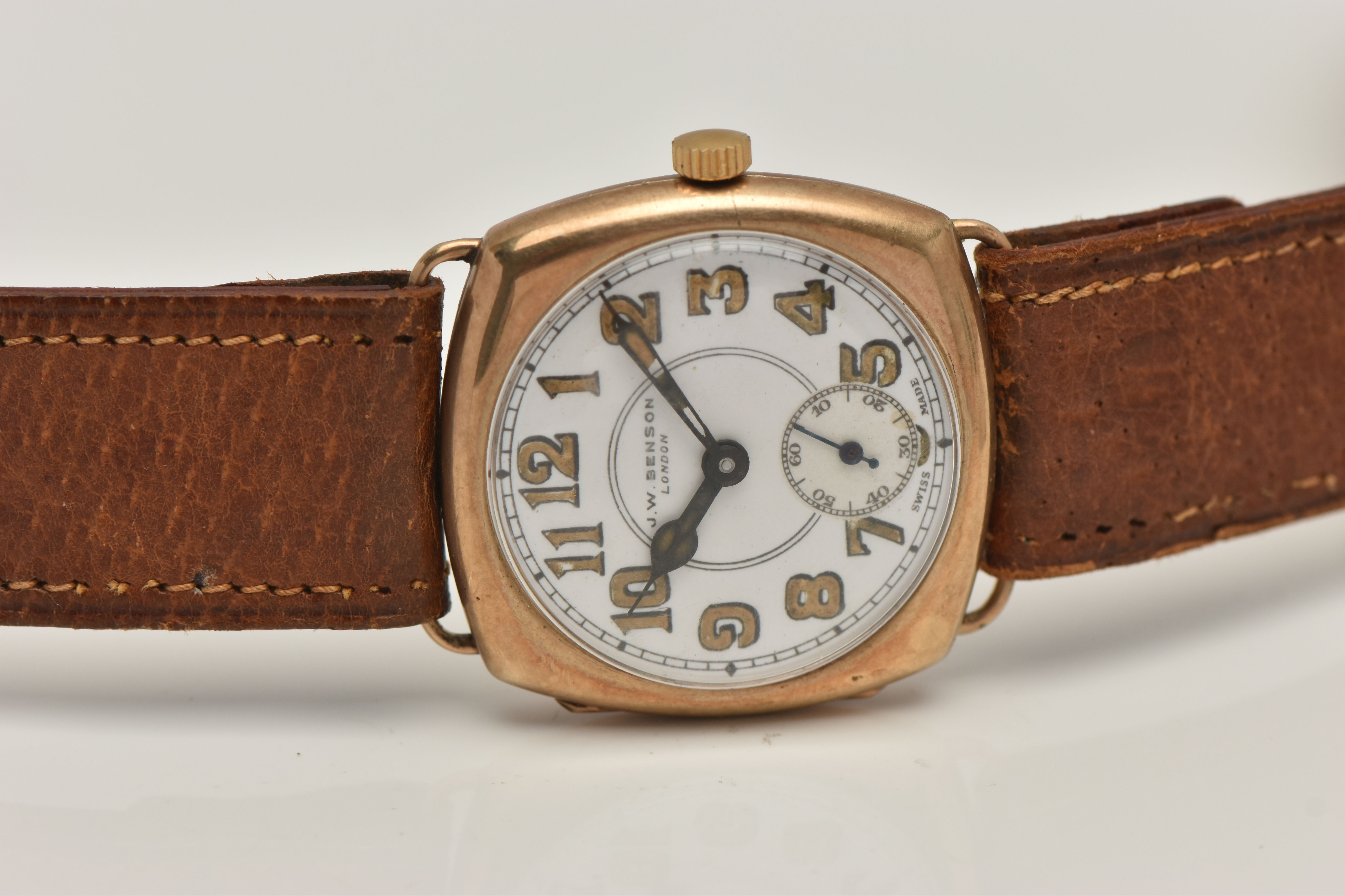 A 9CT GOLD 'J W BENSON' WRISTWATCH, hand wound movement, round dial signed 'J W Benson London', - Image 4 of 6