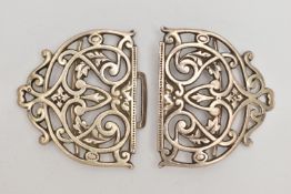 A LATE 19TH CENTURY SILVER NURSES BELT BUCKLE, open work and foliage detail, hallmarked 'E S
