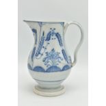 A LATE 18TH CENTURY PEARLWARE PEDESTAL JUG OF BALUSTER FORM, scrolled handle, hand painted in