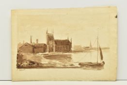 JOHN LAPORTE ( 1761-1839) A LOOSE SKETCH DEPICTING A DINGHY WITH CHURCH BEYOND, signed bottom