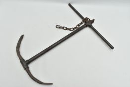 A CAST IRON ANCHOR, of simple construction, with short chain attached, height 55cm x width 45.5cm (