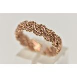 A 9CT ROSE GOLD 'CLOGAU' RING, textured band design, hallmarked 9ct Edinburgh, ring size Q 1/2