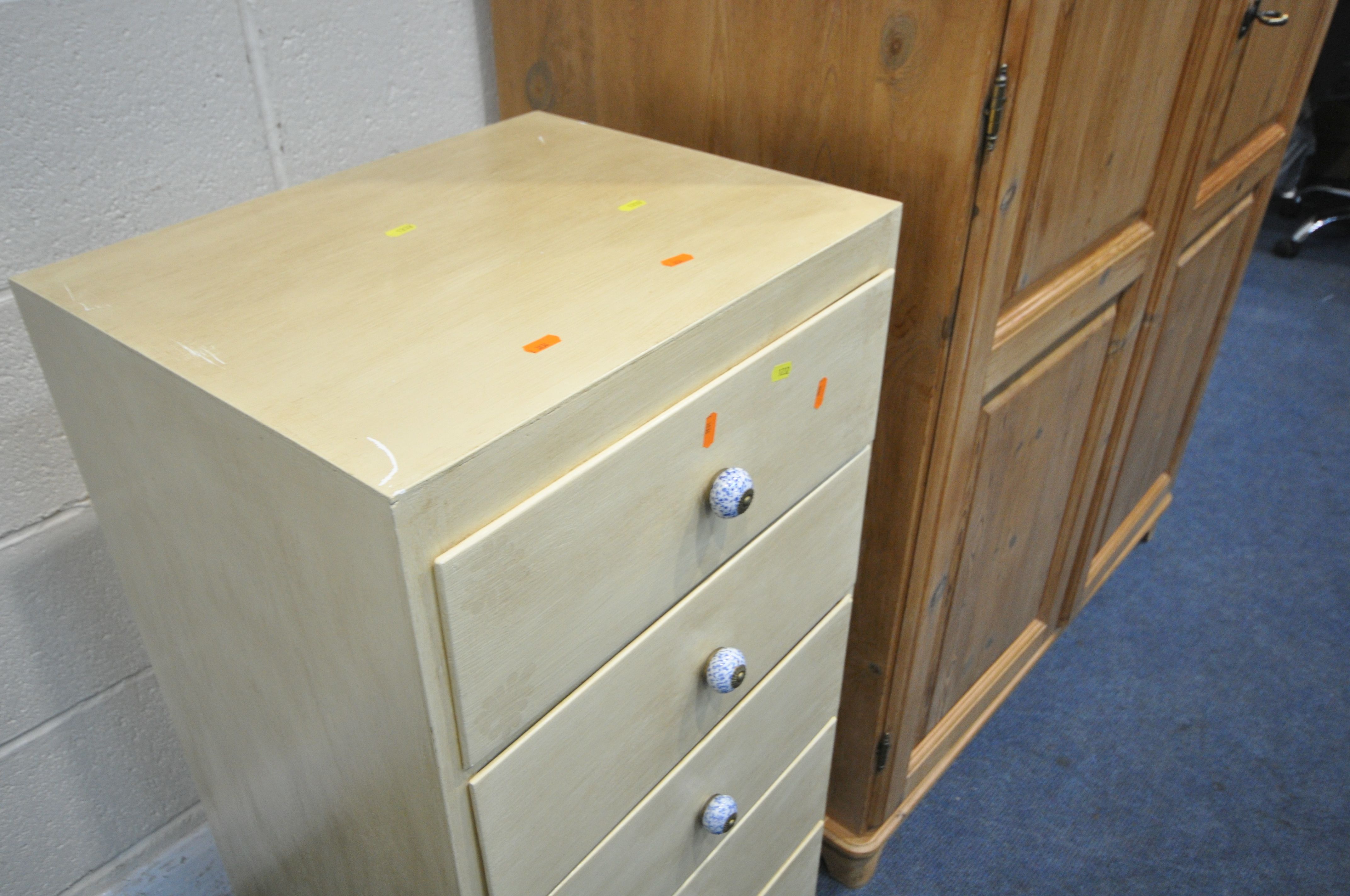 A MODERN PINE DOUBLE DOOR WARDROBE, width 104cm x depth 60cm x height 192cm, along with a modern - Image 2 of 3