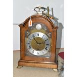 AN ELLIOTT OF LONDON BRACKET CLOCK MADE FOR MAPPIN & WEBB LTD. a brass arched dial with cherub